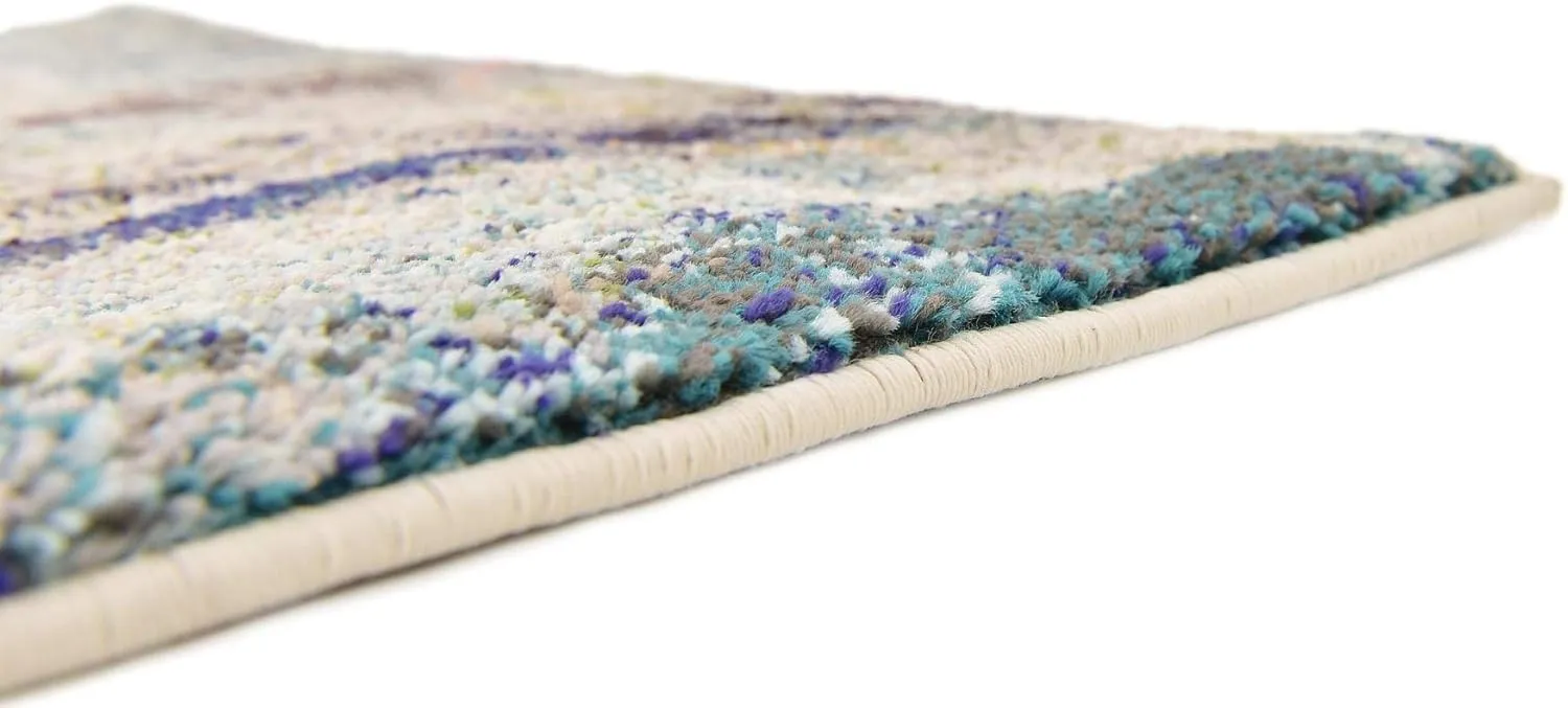 Unique Loom Chromatic Collection Modern Rustic & Vibrant Abstract Area Rug for Any Home Décor, Runner 2' 0" x 6' 7", Beige/Blue
