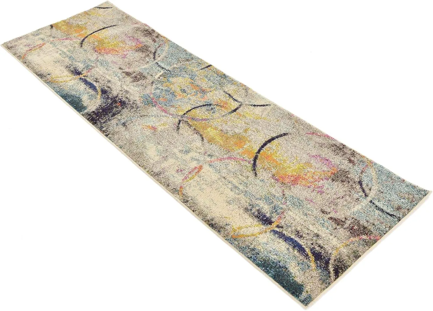 Unique Loom Chromatic Collection Modern Rustic & Vibrant Abstract Area Rug for Any Home Décor, Runner 2' 0" x 6' 7", Beige/Blue