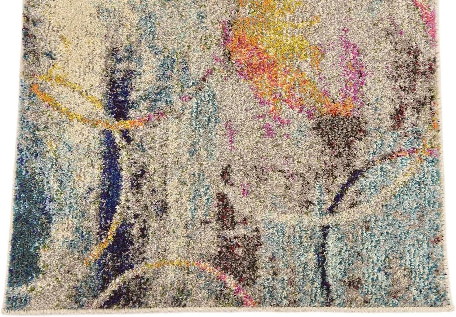 Unique Loom Chromatic Collection Modern Rustic & Vibrant Abstract Area Rug for Any Home Décor, Runner 2' 0" x 6' 7", Beige/Blue