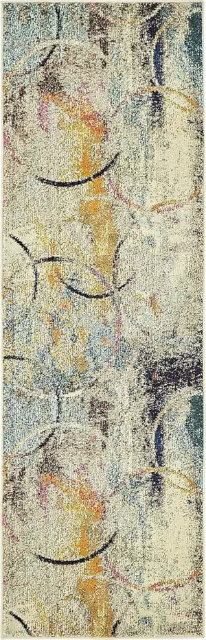 Unique Loom Chromatic Collection Modern Rustic & Vibrant Abstract Area Rug for Any Home Décor, Runner 2' 0" x 6' 7", Beige/Blue