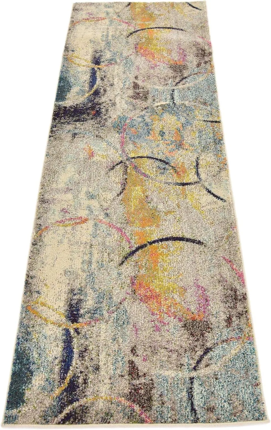 Unique Loom Chromatic Collection Modern Rustic & Vibrant Abstract Area Rug for Any Home Décor, Runner 2' 0" x 6' 7", Beige/Blue