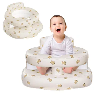 Upgrade Inflatable Baby Seat with Guardrails for Babies 3-36 Months, Built in Air Pump Bumbo Seat, Blow Up Baby Chair Sit Me up Floor Seat for Baby - Bear Rail