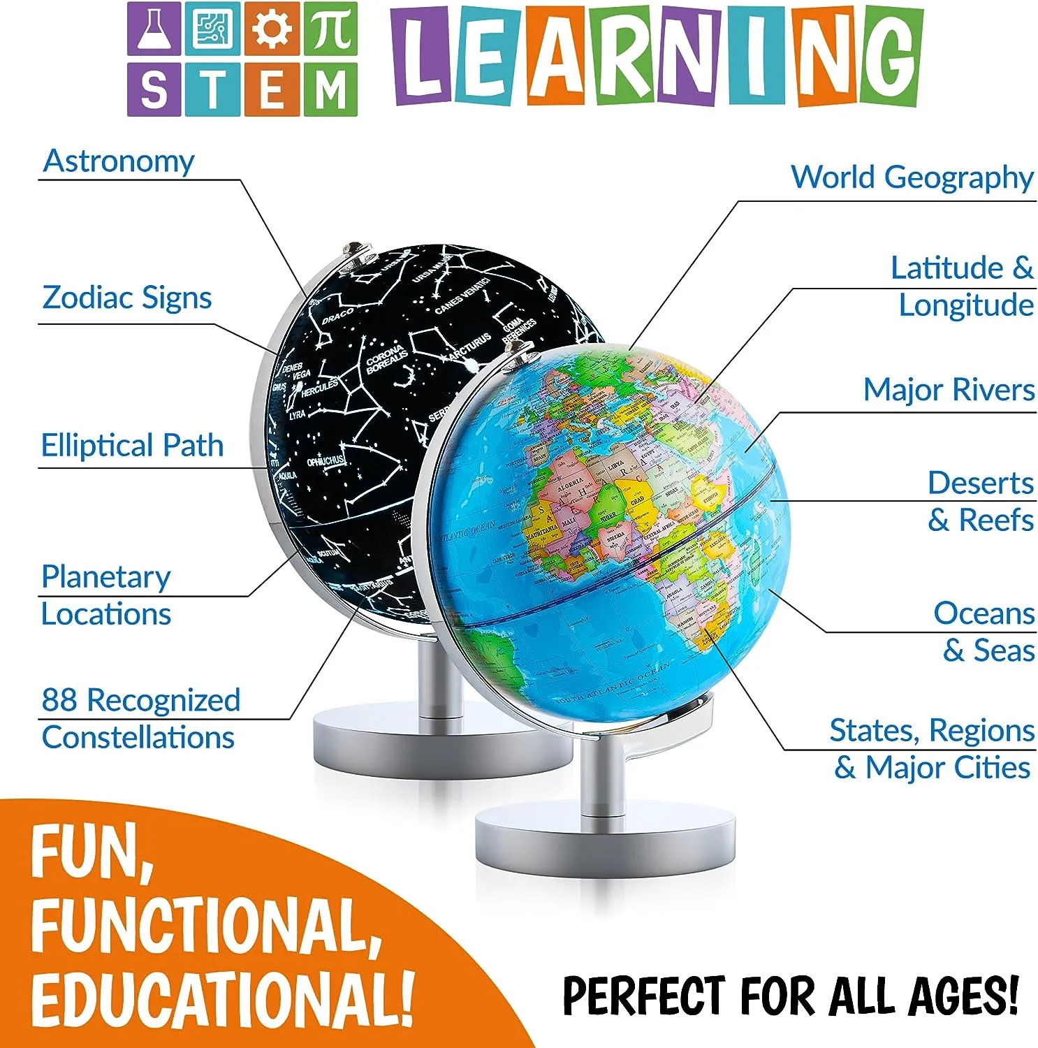 USA Toyz Illuminated Globe for Kids Learning - 7.2" Diameter