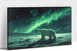 UZMKM Aurora Borealis Starry Wall Art Decor, Northern Lights Night Sky Wall Picture, Snow Mountain And Polar Bear Wall Art Wall Poster, Beautiful Aurora Scenery Poster for Office Bathroom 12x18 Inch