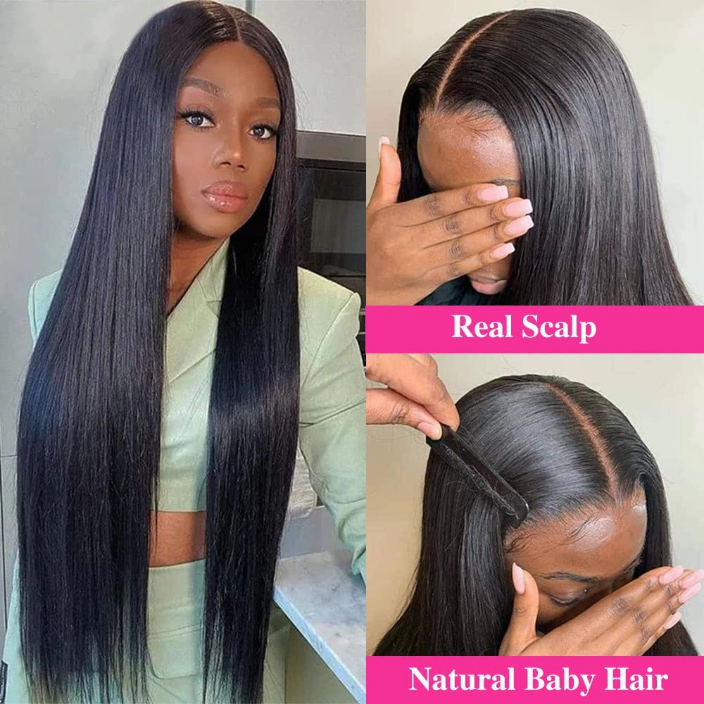V Part Wigs Straight Brazilian Virgin Human Hair Wigs for Black Women Upgrade U Part Wig Glueless Full Head Clip In Half Wig No Leave Out Lace Front Wig Natural Color 16 Inch