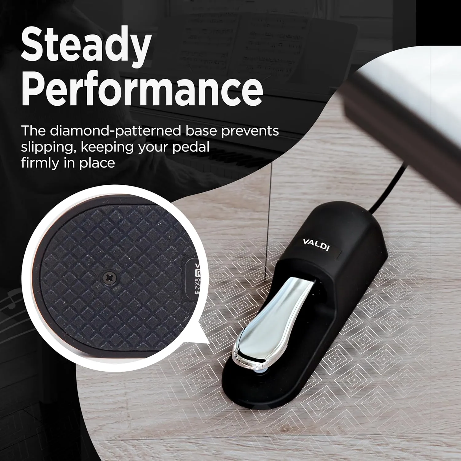 VALDI BP-3 Sustain Pedal - Universal Pedal for Keyboard Piano, Digital Pianos, MIDI Keyboards & Synths - Conversion Switch for All Brands - 1/4'' Jack, Anti-Slip Design, Extended Cable (BLACK)