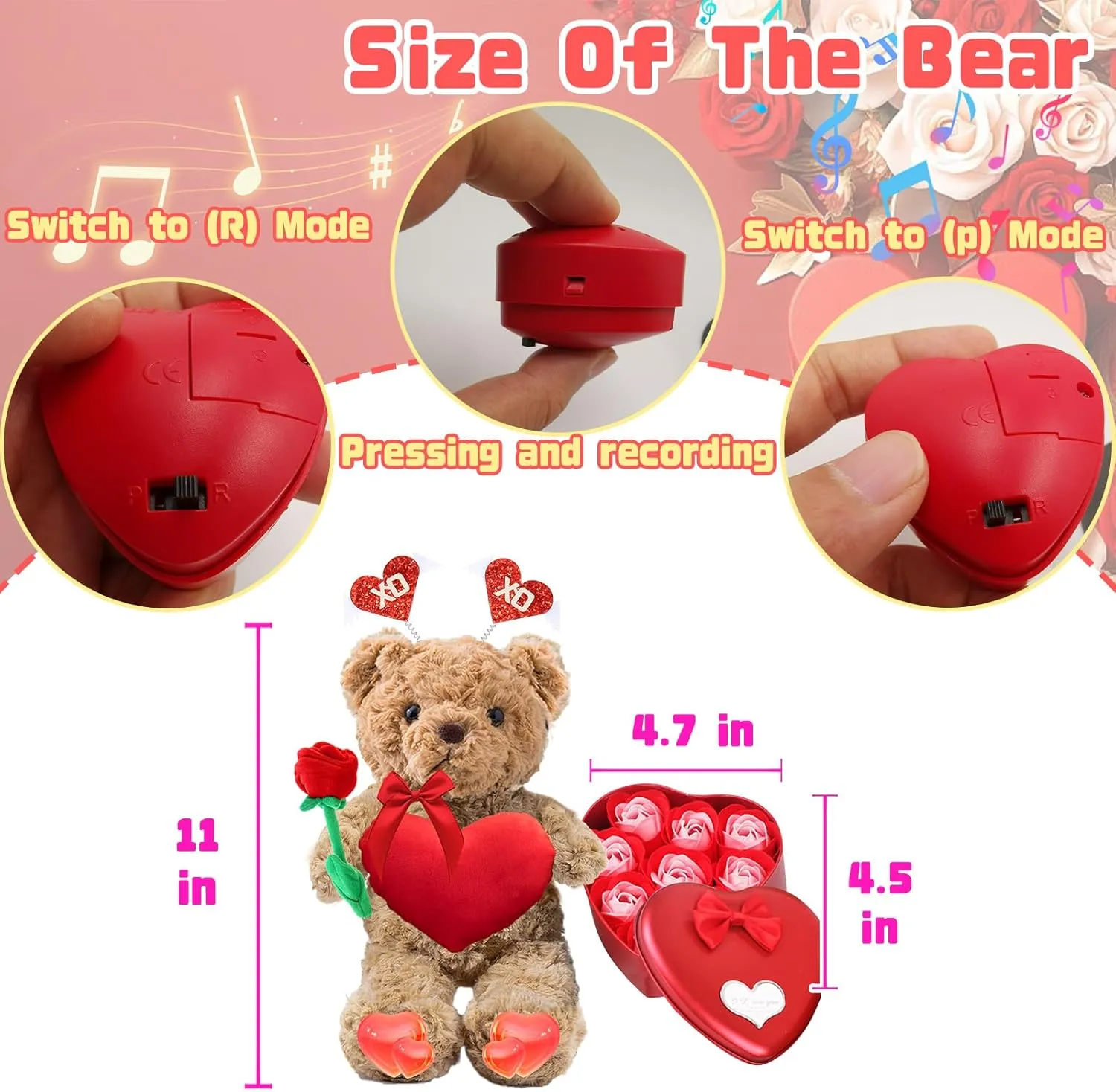 Valentine Bear Personalized Teddy Bear with Heart for Women Men, Valentine Teddy Bear with Photo  Text, Personalized Gifts as Gifts for Valentines Gifts for Kids Adults (11 inch-Text Photo)