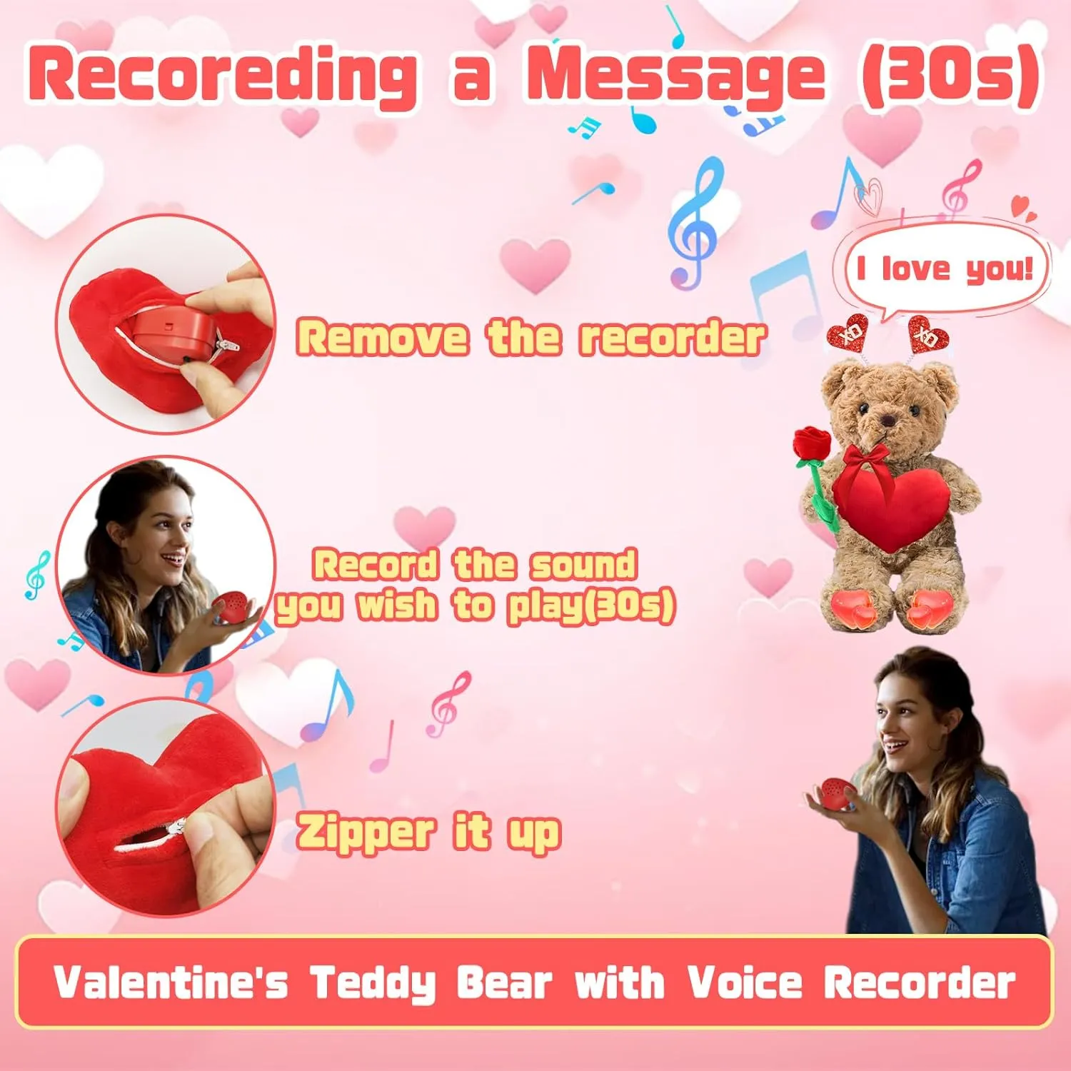 Valentine Bear Personalized Teddy Bear with Heart for Women Men, Valentine Teddy Bear with Photo  Text, Personalized Gifts as Gifts for Valentines Gifts for Kids Adults (11 inch-Text Photo)