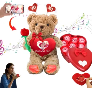 Valentine Bear Personalized Teddy Bear with Heart for Women Men, Valentine Teddy Bear with Photo  Text, Personalized Gifts as Gifts for Valentines Gifts for Kids Adults (11 inch-Text Photo)