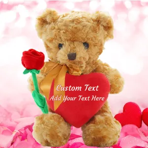 Valentines Gifts Teddy Bear with Heart and Bow & Rose as Personalized Gifts for Her/Him, Teddy Bear with Name or Text for Women/Men on Valentines Day/Birthday/Anniversary (10 in-Text)