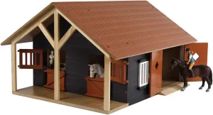 Van Manen Farming 610167 Horse Stable, Wooden, 1:24 Scale with 2 Boxes, Workshop, Movable Roof and Doors.