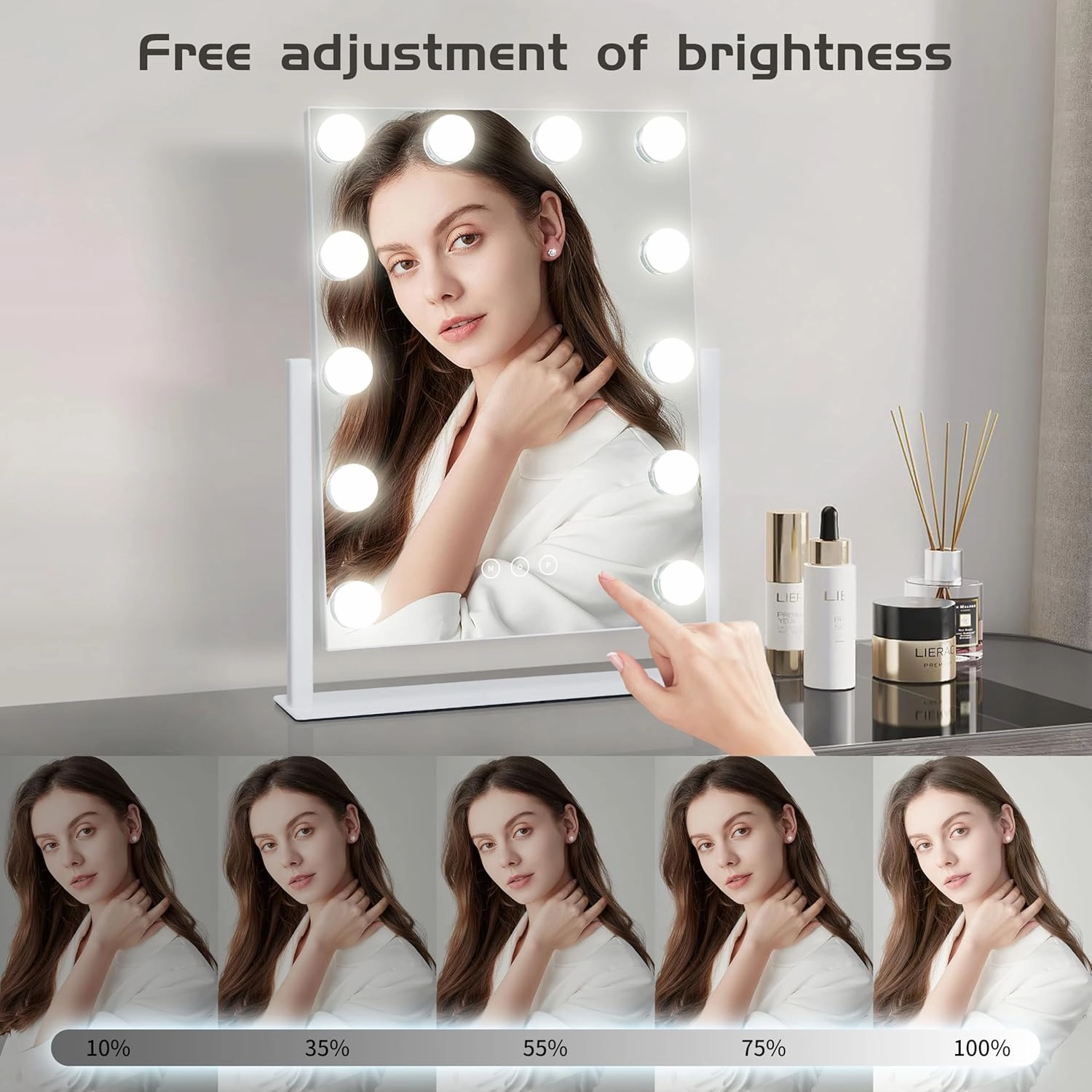 Vanity Mirror with Lights,Lighted Vanity Mirror with 12 Dimmable Bulbs for Dressing Room & Bedroom,3 Color Lighting,Modes Detachable 10x Magnification 360°Ratation (White) 14.6" L x 17" W