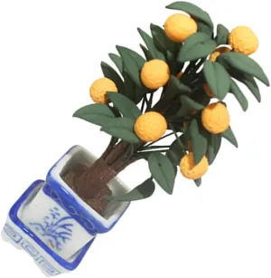 VANZACK Miniature Orange Tree Figurines Colorful Ceramic Bonsai Ornament for Doll House Micro World Potted Plants for Photography Layouts Desktop Decor
