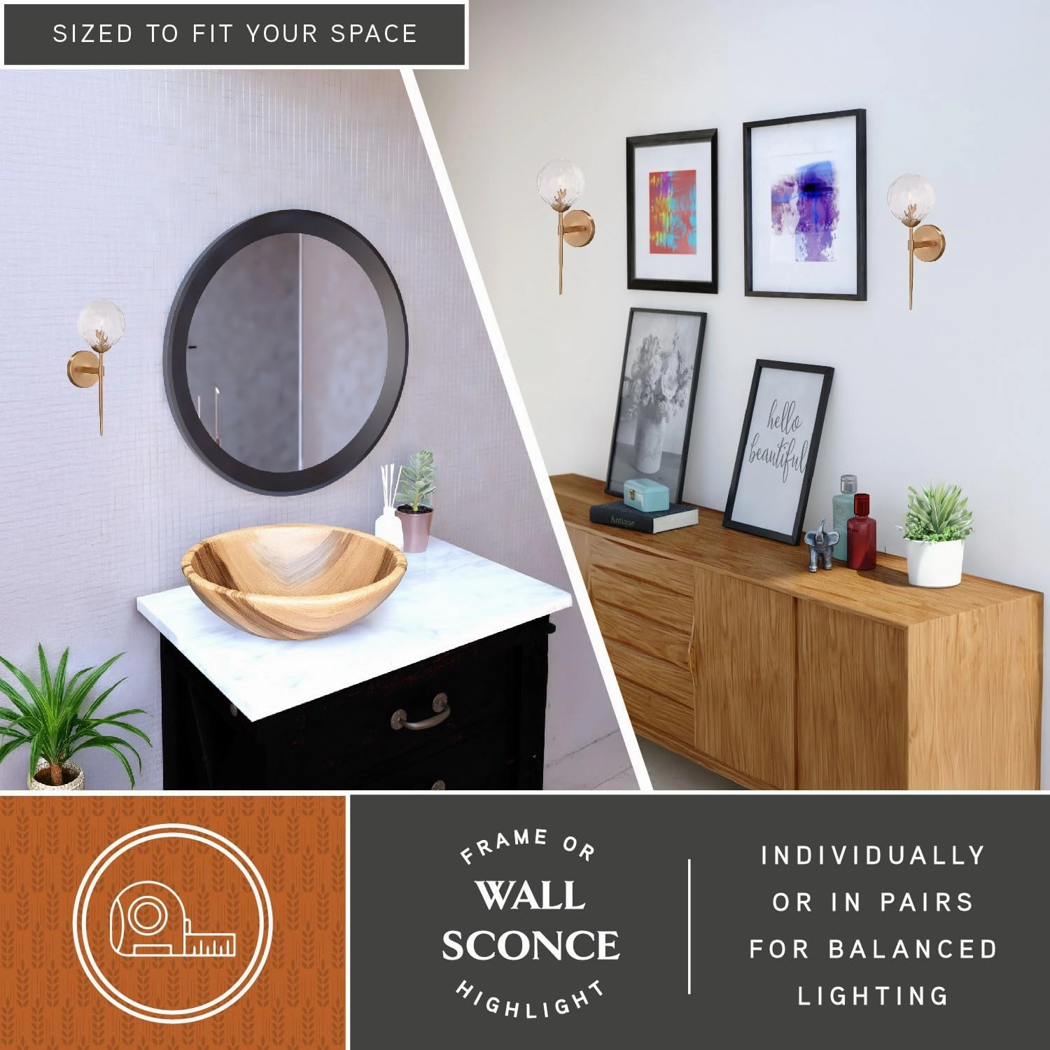 VAXCEL Olson 1 Light Brass Mid-Century Modern Wall Sconce Clear Globe Glass