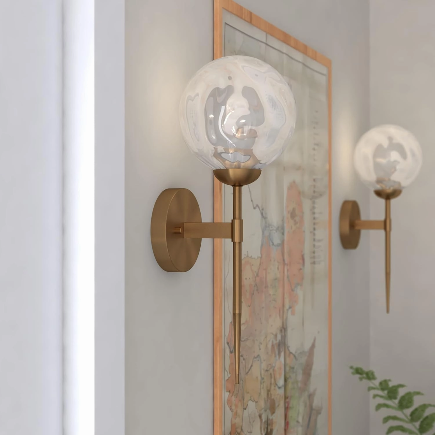 VAXCEL Olson 1 Light Brass Mid-Century Modern Wall Sconce Clear Globe Glass