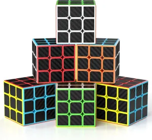 Vdealen 3x3x3 Speed Cube Set, 6 Pack Speed Cube Bulk Magic Cube Set, School Classroom Prize for Students Birthday Party Favors Stocking Stuffers Gifts for Kids Teens Adults(Carbon Fiber Sticker)
