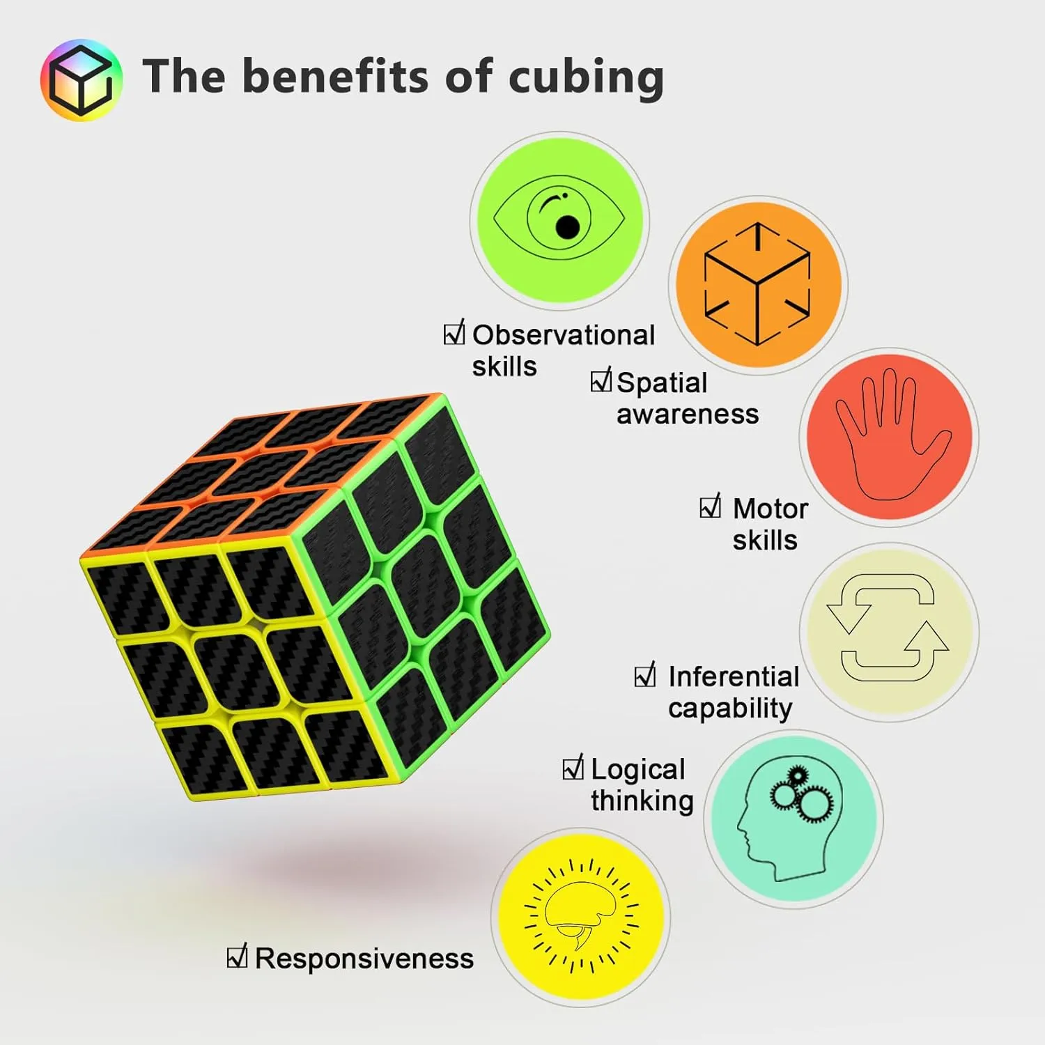 Vdealen 3x3x3 Speed Cube Set, 6 Pack Speed Cube Bulk Magic Cube Set, School Classroom Prize for Students Birthday Party Favors Stocking Stuffers Gifts for Kids Teens Adults(Carbon Fiber Sticker)