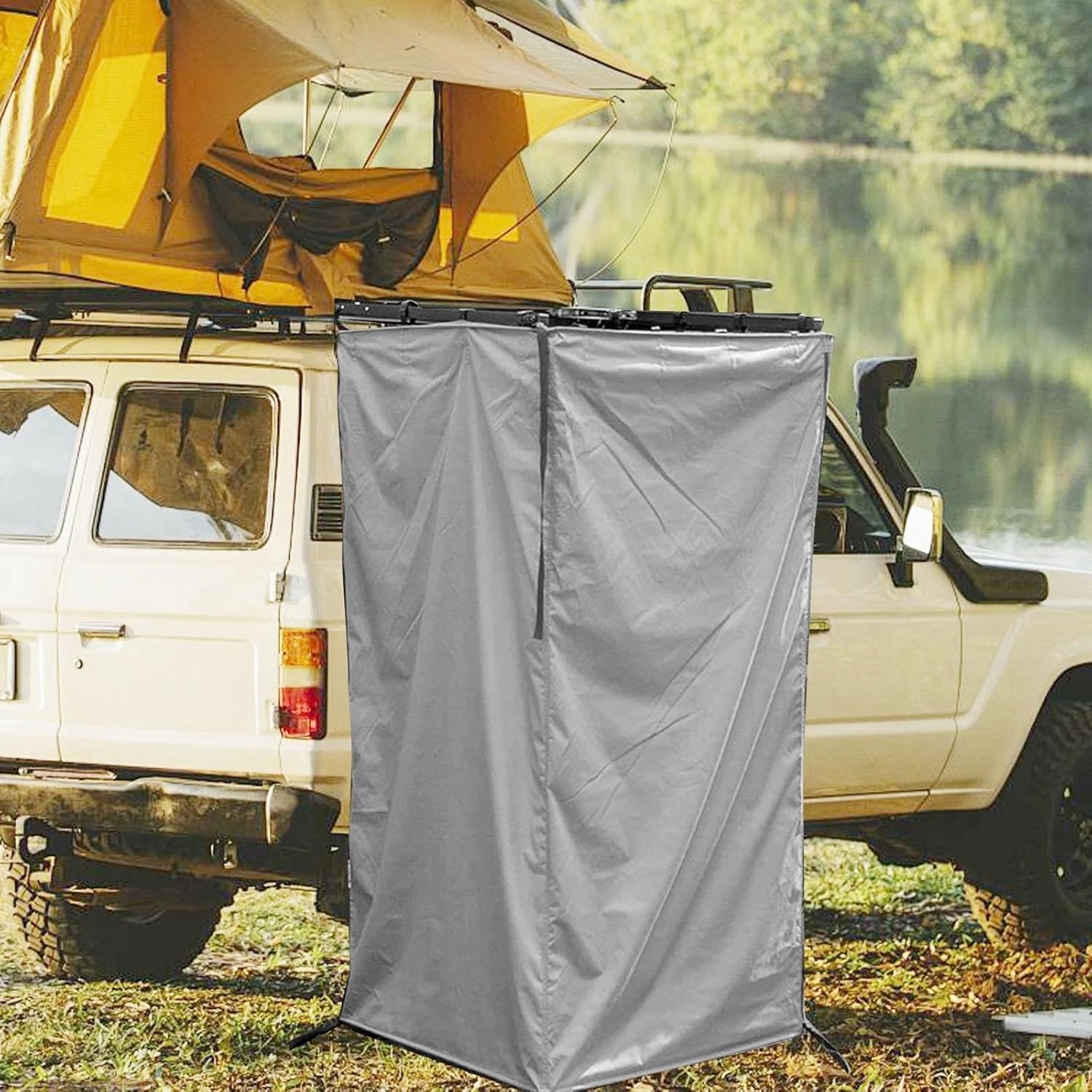 Vehicle Side Shower Tent,Dressing Room Outdoor Privacy Shelter Toilet Stall for Trailer Automotive Travel Beach Restroom, Gray