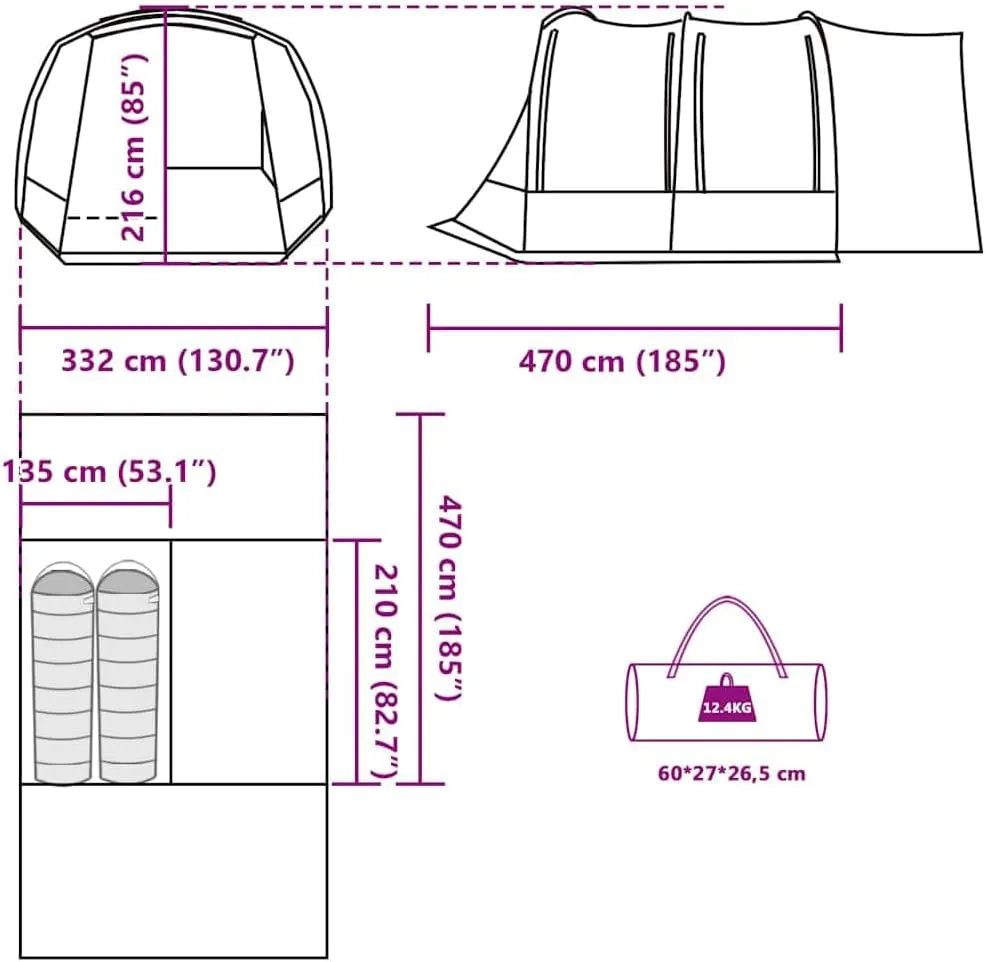 vidaXL Car Tent - 2-Person Waterproof Blue, 185T Polyester Outdoor Camping Shelter with Double Zippers and Carry Bag, 185.0 x 130.7 x 85.0 Inches