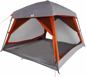 vidaXL Family Tent Cabin 6-Person Waterproof Camping Shelter - Portable Grey/Orange Design, Easy Assembly E-Port & Removable Fly