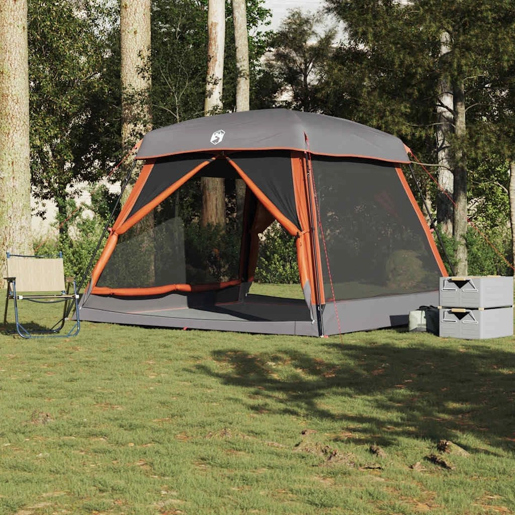 vidaXL Family Tent Cabin 6-Person Waterproof Camping Shelter - Portable Grey/Orange Design, Easy Assembly E-Port & Removable Fly