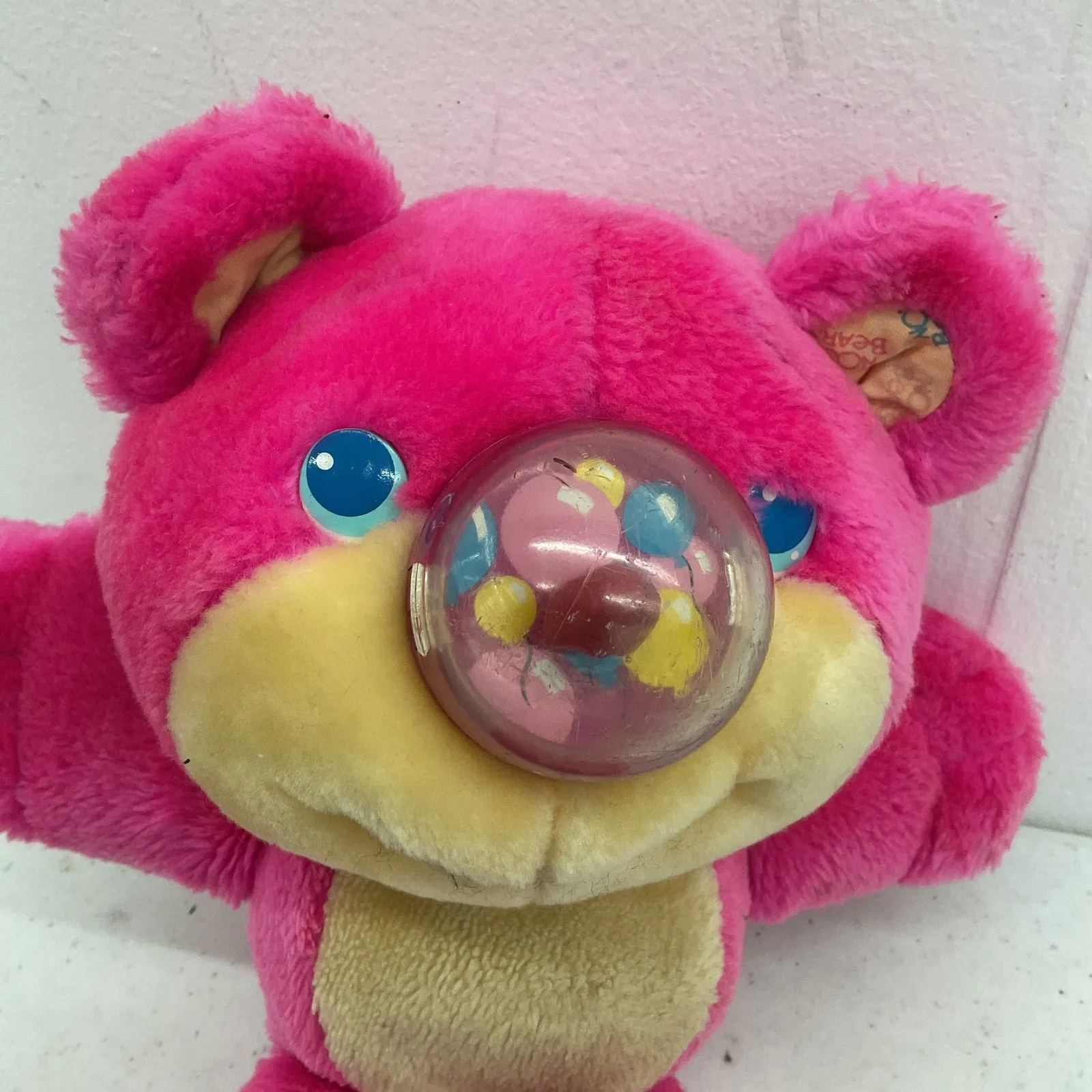 Vintage Playskool Bright Pink Nosey Bear Balloon Nose Plush Teddy Doll Untested