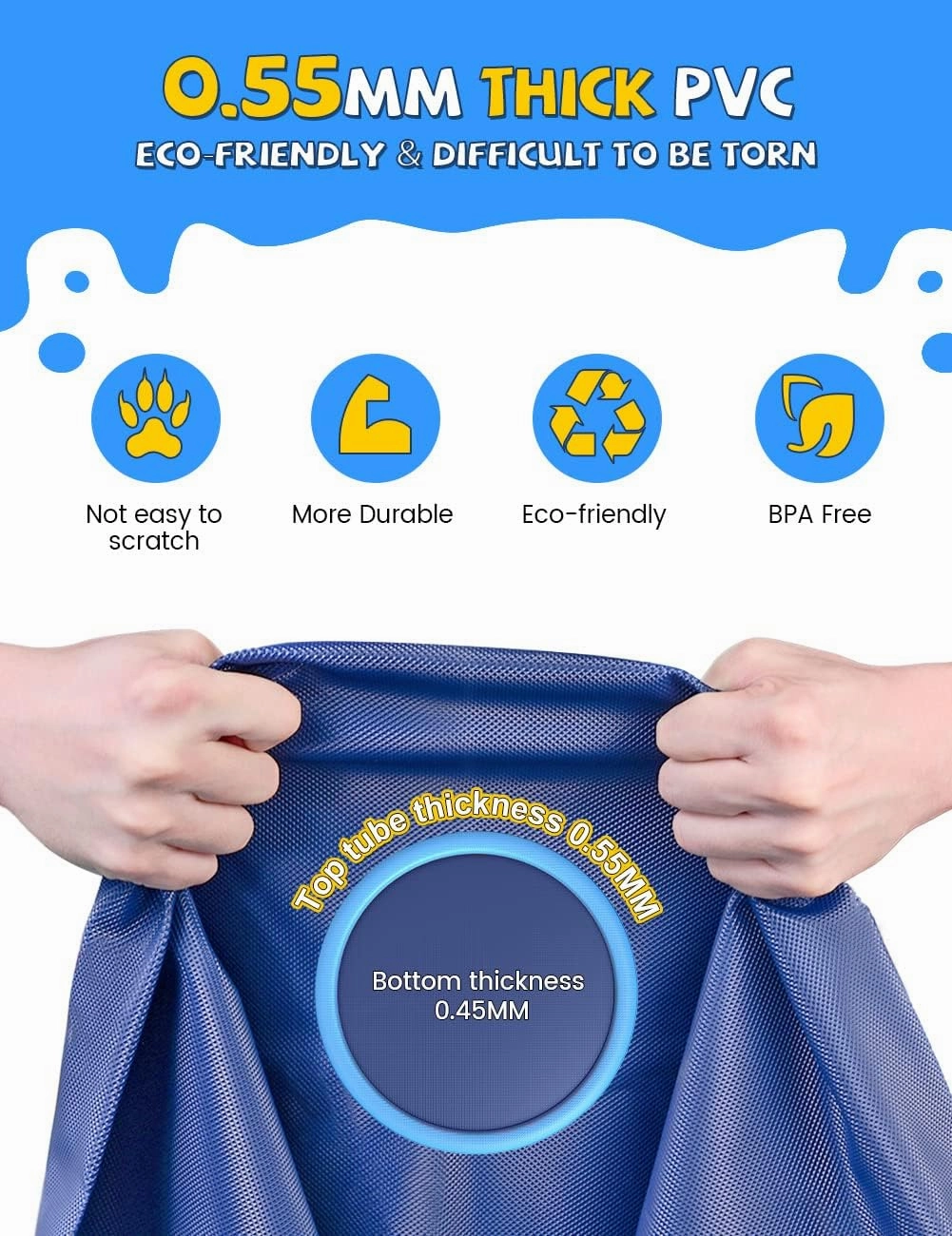 VISTOP Non-Slip Splash Pad for Kids and Dog, Thicken Sprinkler Pool Summer Outdoor Water Toys - Fun Backyard Fountain Play Mat for Baby Girls Boys Children or Pet Dog (117 inch, Blue&Blue)