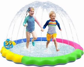 VISTOP Non-Slip Splash Pad for Kids and Dog, Thicken Sprinkler Pool Summer Outdoor Water Toys - Fun Backyard Fountain Play Mat for Baby Girls Boys Children or Pet Dog (59 inch, Red&Yellow&Green&Blue)