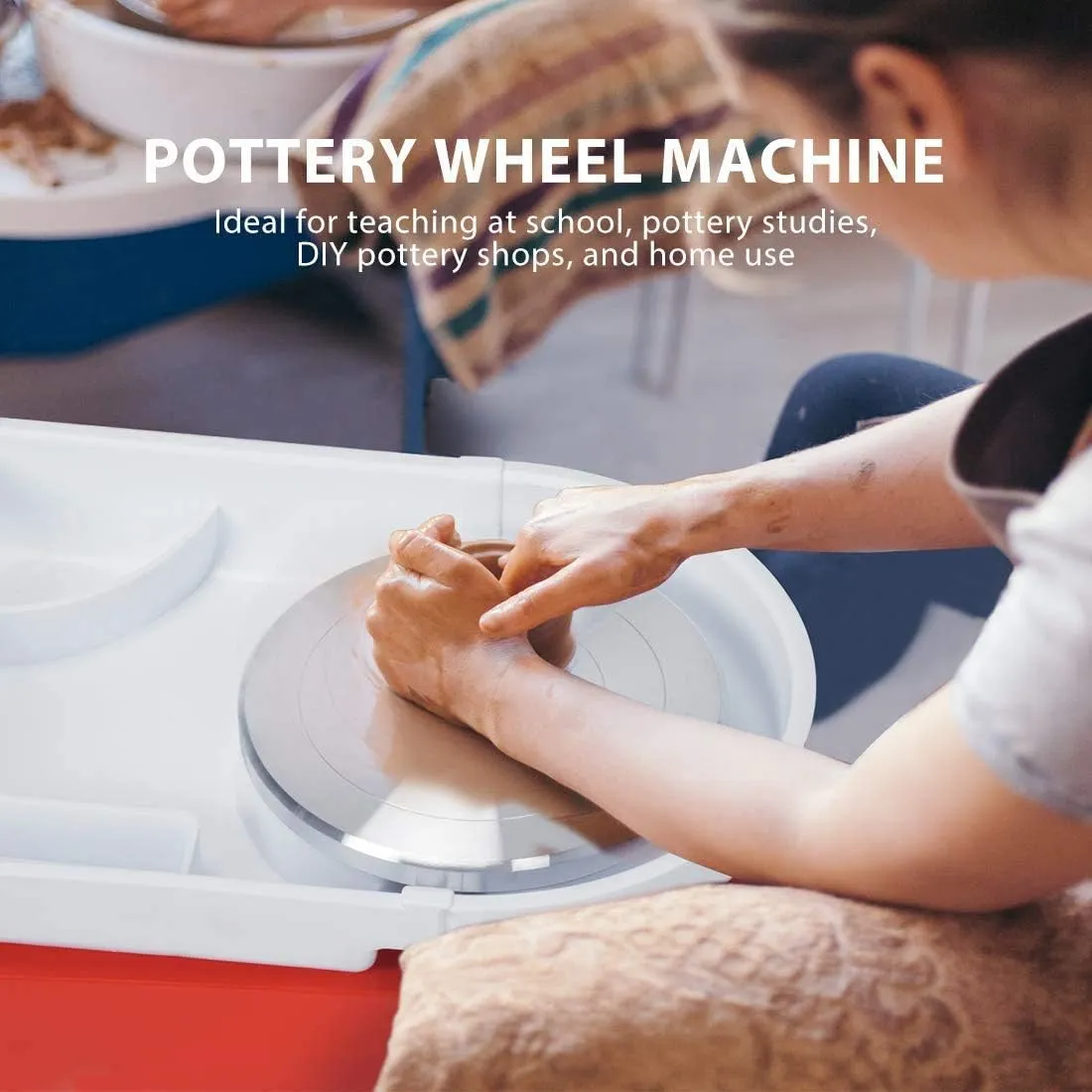 VIVOHOME 25CM Pottery Wheel Forming Machine 350W Electric DIY Clay Tool with Foot Pedal and Detachable Basin for Ceramic Work Art Craft Orange