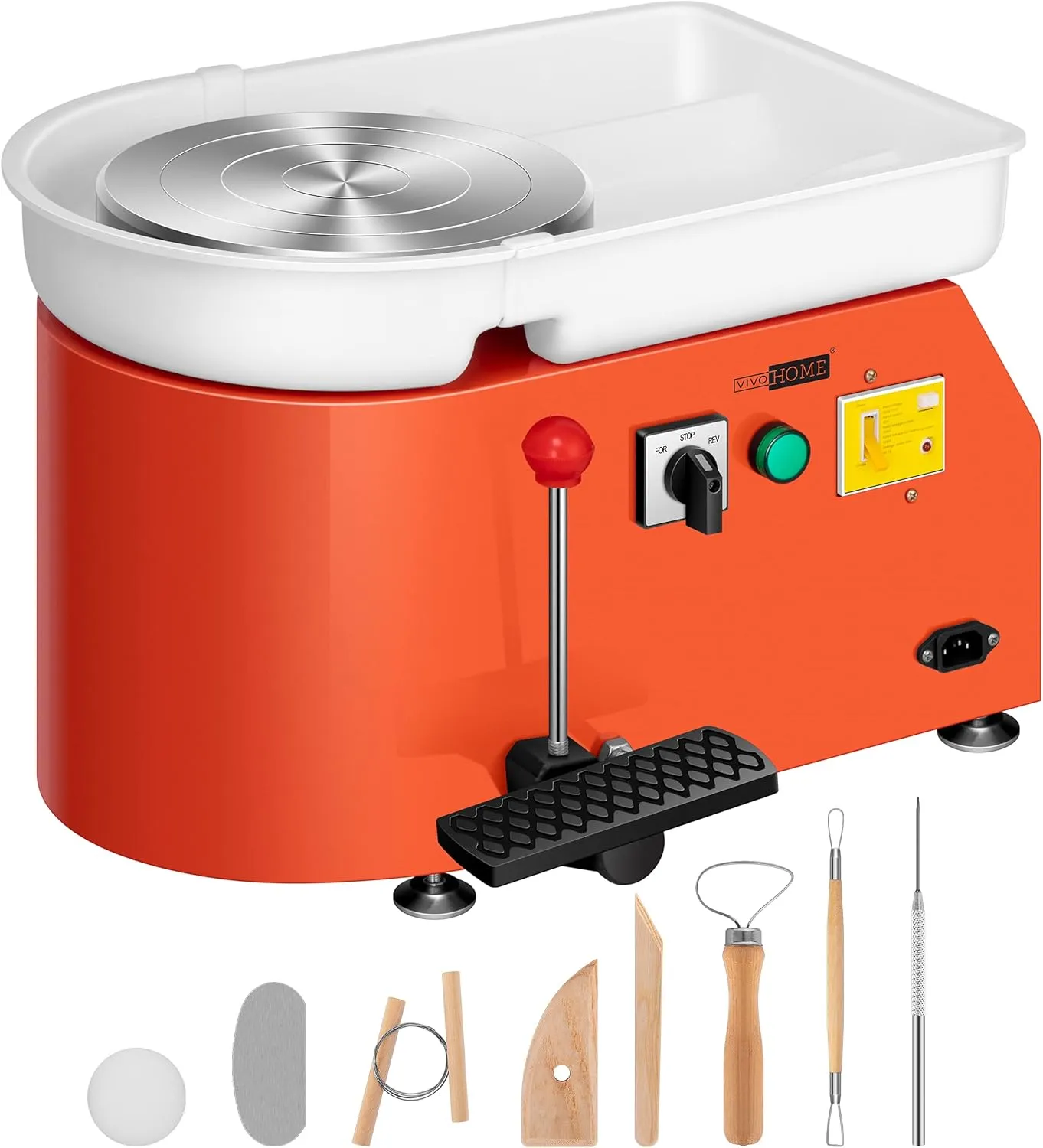 VIVOHOME 25CM Pottery Wheel Forming Machine 350W Electric DIY Clay Tool with Foot Pedal and Detachable Basin for Ceramic Work Art Craft Orange