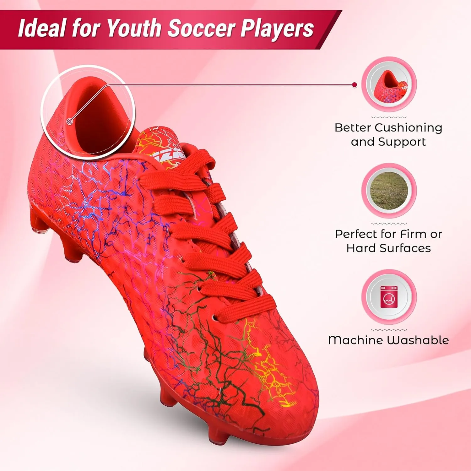Vizari Zodiac Firm Ground Soccer Cleats Boys Girls | Lightweight & Durable Youth Football Shoes with Molded TPU Outsole | Outdoor Training & Matches