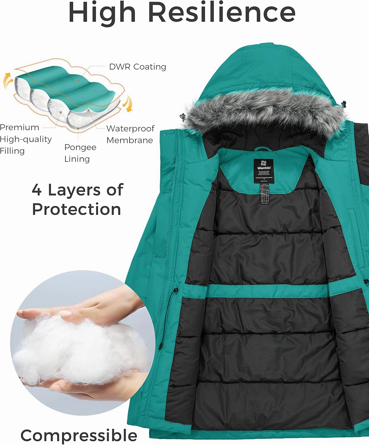wantdo Women's Hooded Winter Coat Waterproof Warm Long Puffer Jacket Parka
