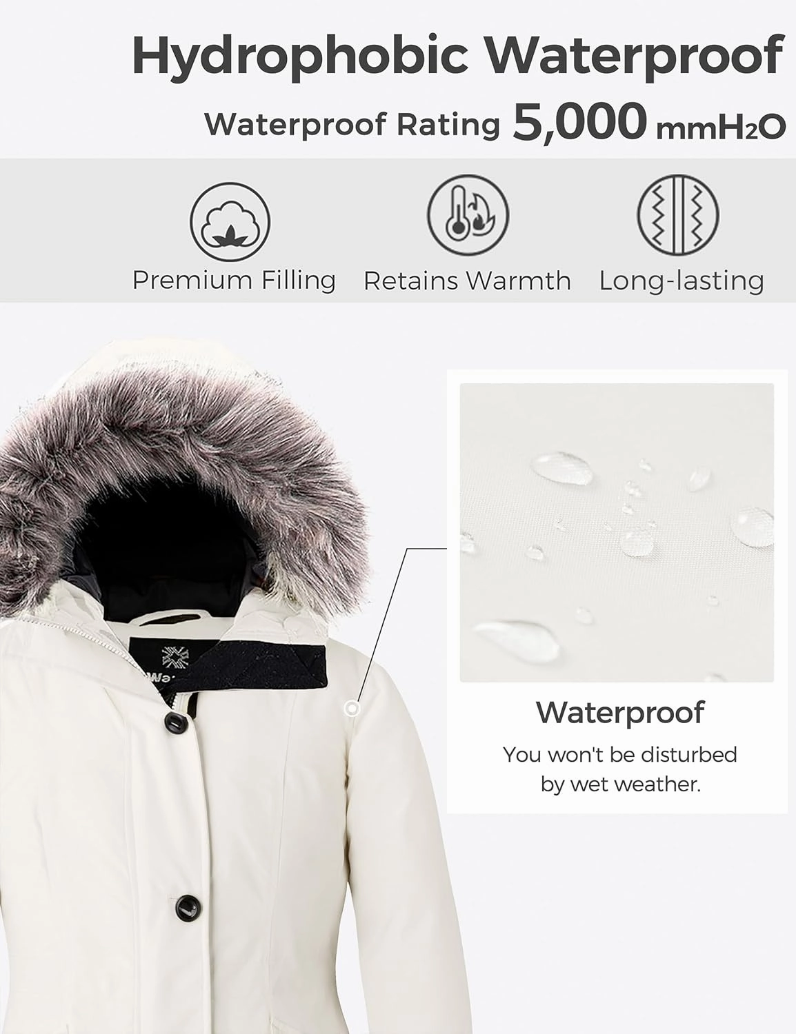 wantdo Women's Hooded Winter Coat Waterproof Warm Long Puffer Jacket Parka