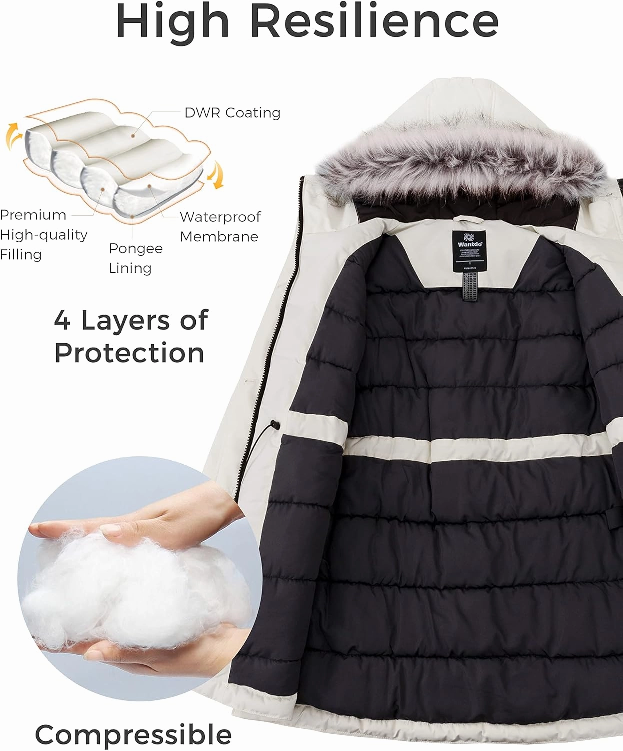 wantdo Women's Hooded Winter Coat Waterproof Warm Long Puffer Jacket Parka