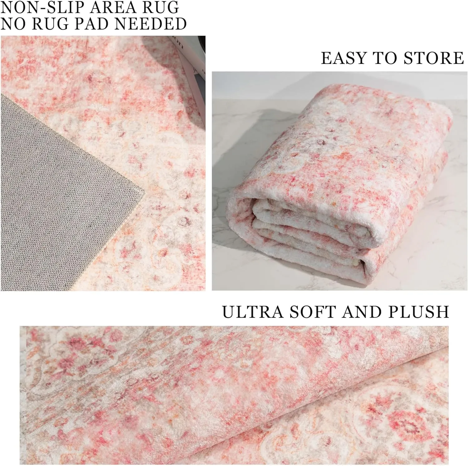 Washable Runner Rug 2x8,Pink Rug Runners Non Slip,Long Boho Rugs for Hallways Kitchen Bedroom Entryway Living Room Bathroom,Vintage Bohemian Distressed Floor Carpet,Blush