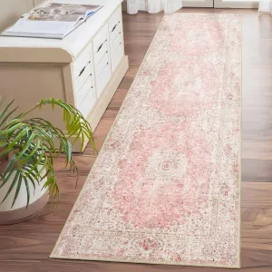 Washable Runner Rug 2x8,Pink Rug Runners Non Slip,Long Boho Rugs for Hallways Kitchen Bedroom Entryway Living Room Bathroom,Vintage Bohemian Distressed Floor Carpet,Blush