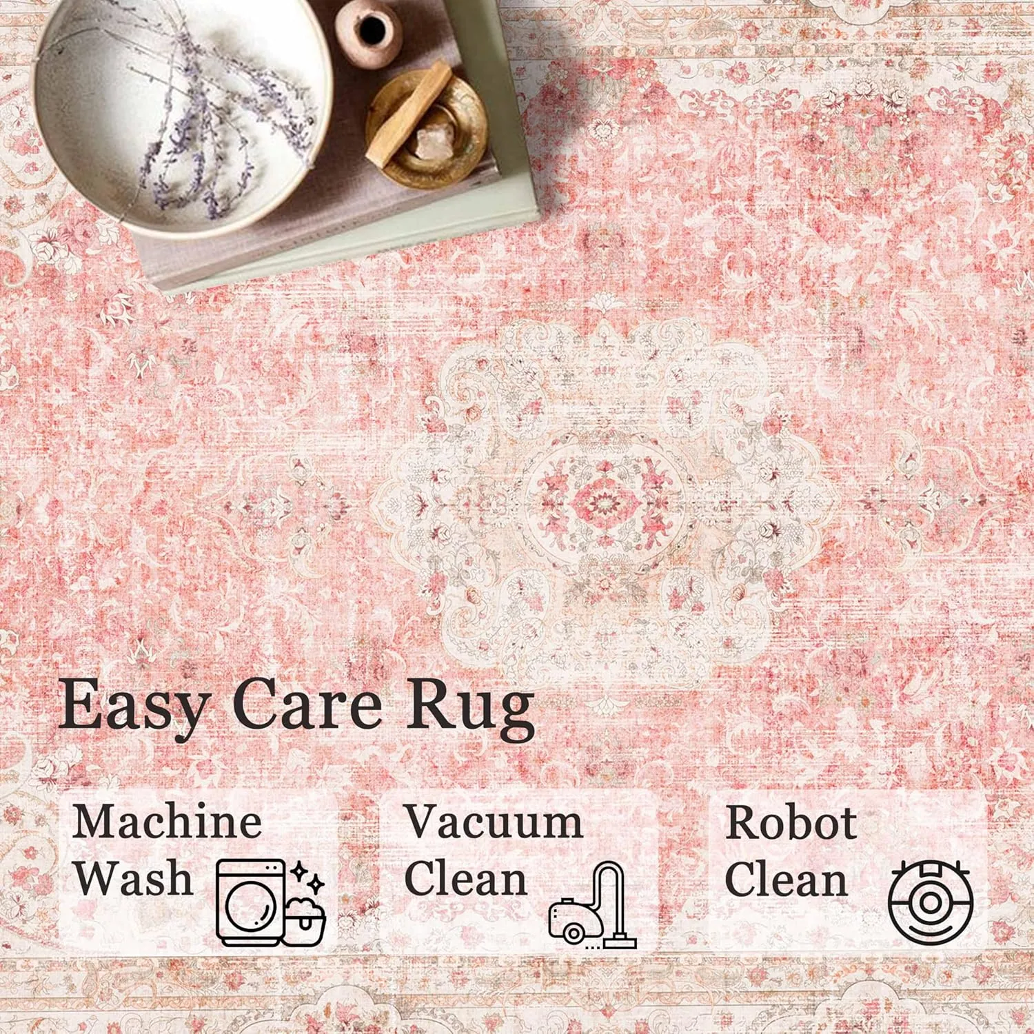 Washable Runner Rug 2x8,Pink Rug Runners Non Slip,Long Boho Rugs for Hallways Kitchen Bedroom Entryway Living Room Bathroom,Vintage Bohemian Distressed Floor Carpet,Blush