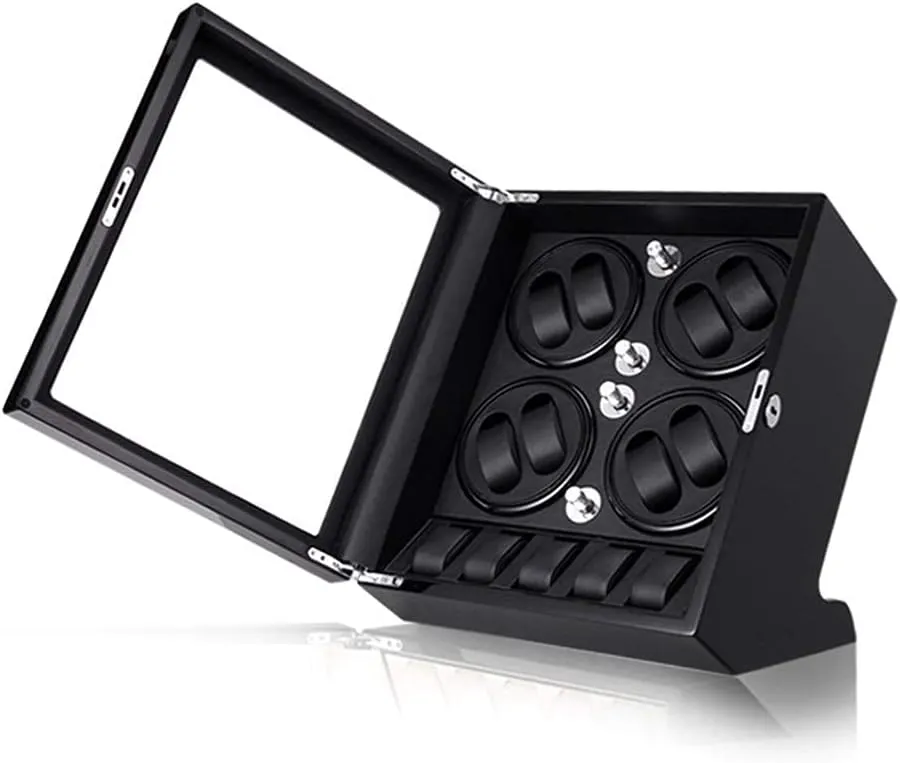 Watch Automatic Watch Winder Box 8   5, Wood Shell Piano Paint Exterior, Large Capacity, Silent Motor, Fit Lady and Man Watches (Black Black)