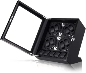 Watch Automatic Watch Winder Box 8   5, Wood Shell Piano Paint Exterior, Large Capacity, Silent Motor, Fit Lady and Man Watches (Black Black)