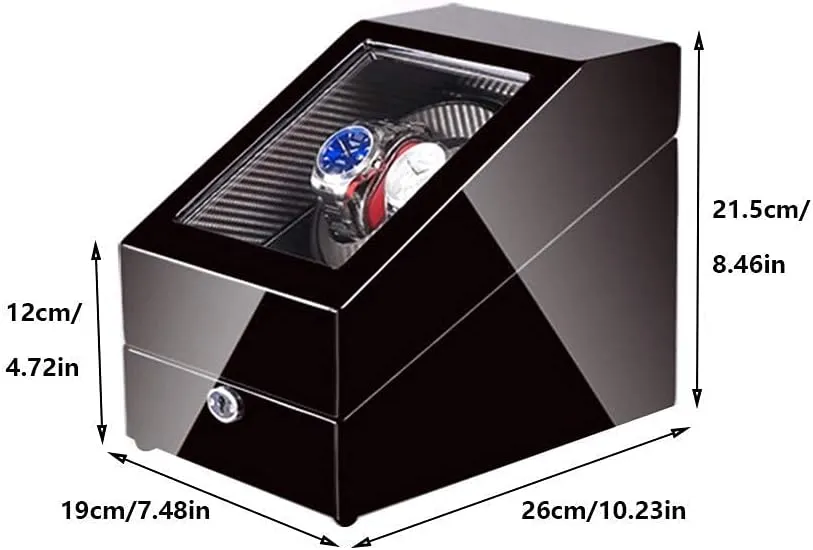 Watch Watch Winder for 2 Watches   3 Storage,LED Light,Wood Shell and Carbon Fiber Leather,Quite Motors,Fit Lady and Man Watches