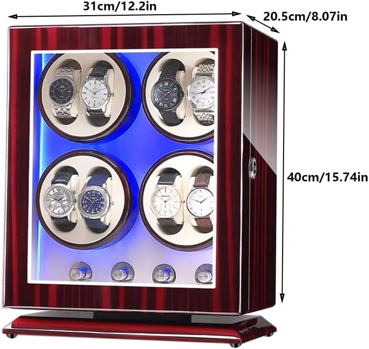 Watch Winder Box for 8 Automatic Watches, with Blue LED Light, 4 Rotation Modes, Quite Motors, Fit Lady and Man Watches Watch Winder Box Best Gift