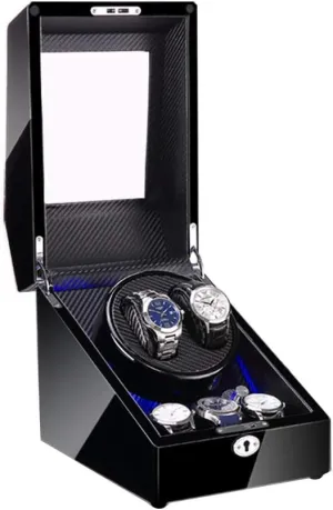 Watch Winder for 2 Watches   3 Storage, LED Light, Wood Shell and Carbon Fiber Leather, Quite Motors, Fit Lady and Man Watches Watch Winder Display Watch Box Case Watch Storage B