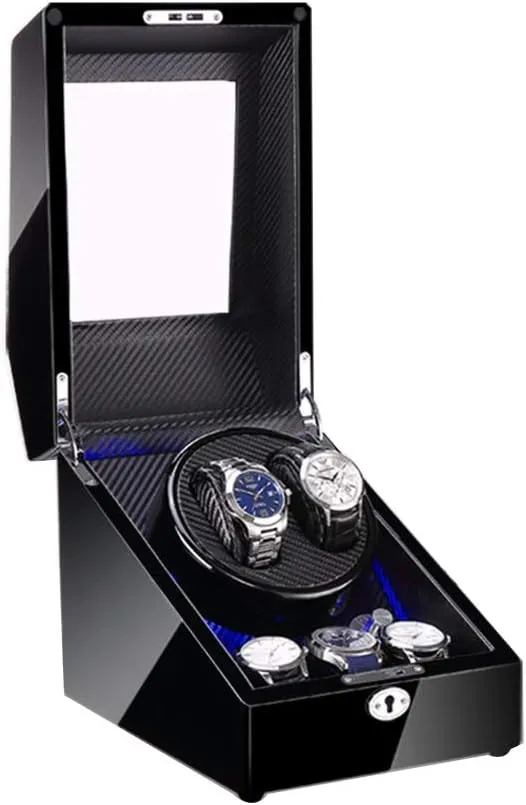 Watch Winder for 2 Watches   3 Storage, LED Light, Wood Shell and Carbon Fiber Leather, Quite Motors, Fit Lady and Man Watches Watch Winder Display Watch Box Case Watch Storage B