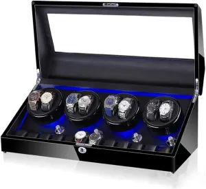 Watch Winder for 8 Watches   12 Storage, LED Light, Wood Shell Piano Paint Exterior, Leather Interior, Extremely Silent Motor Watch Winder for Automatic Watches C