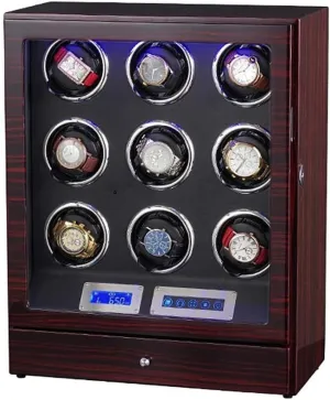 Watch Winder for A Watch Watch Winder Automatic to 9 Watches Quiet Engine LCD Digital Display with Drawer Wooden Piano F