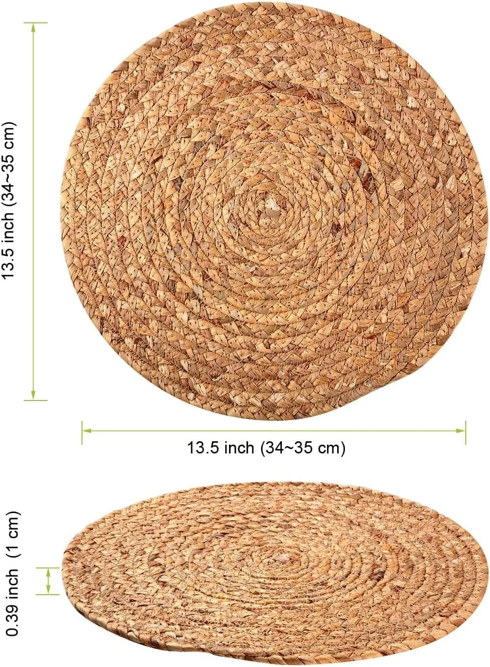 Water Hyacinth Woven Placemats, 13 inches Round Handwoven Boho Vintage Placemats Set of 6 Rattan Plate Chargers Wicker Tablemats Braided Heat Resistant Place Mats for Wedding Party