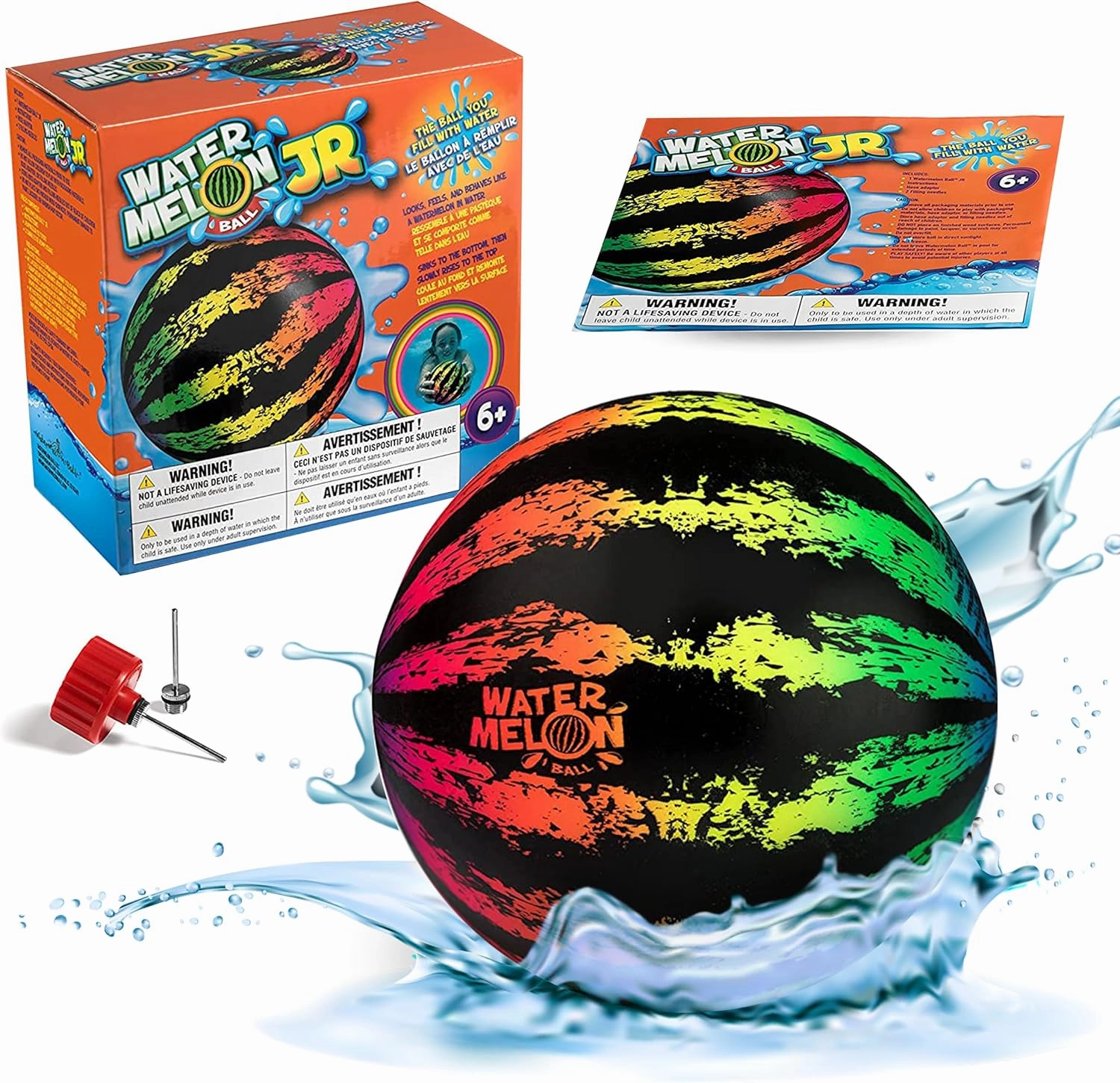 Watermelon Ball JR - Pool Toy for Underwater Games - Durable Ball for Pool Football, Basketball & Rugby - Perfect for Water Parties - Fun for Adults & Kids Alike - Fillable Pool Ball - Ages 6 