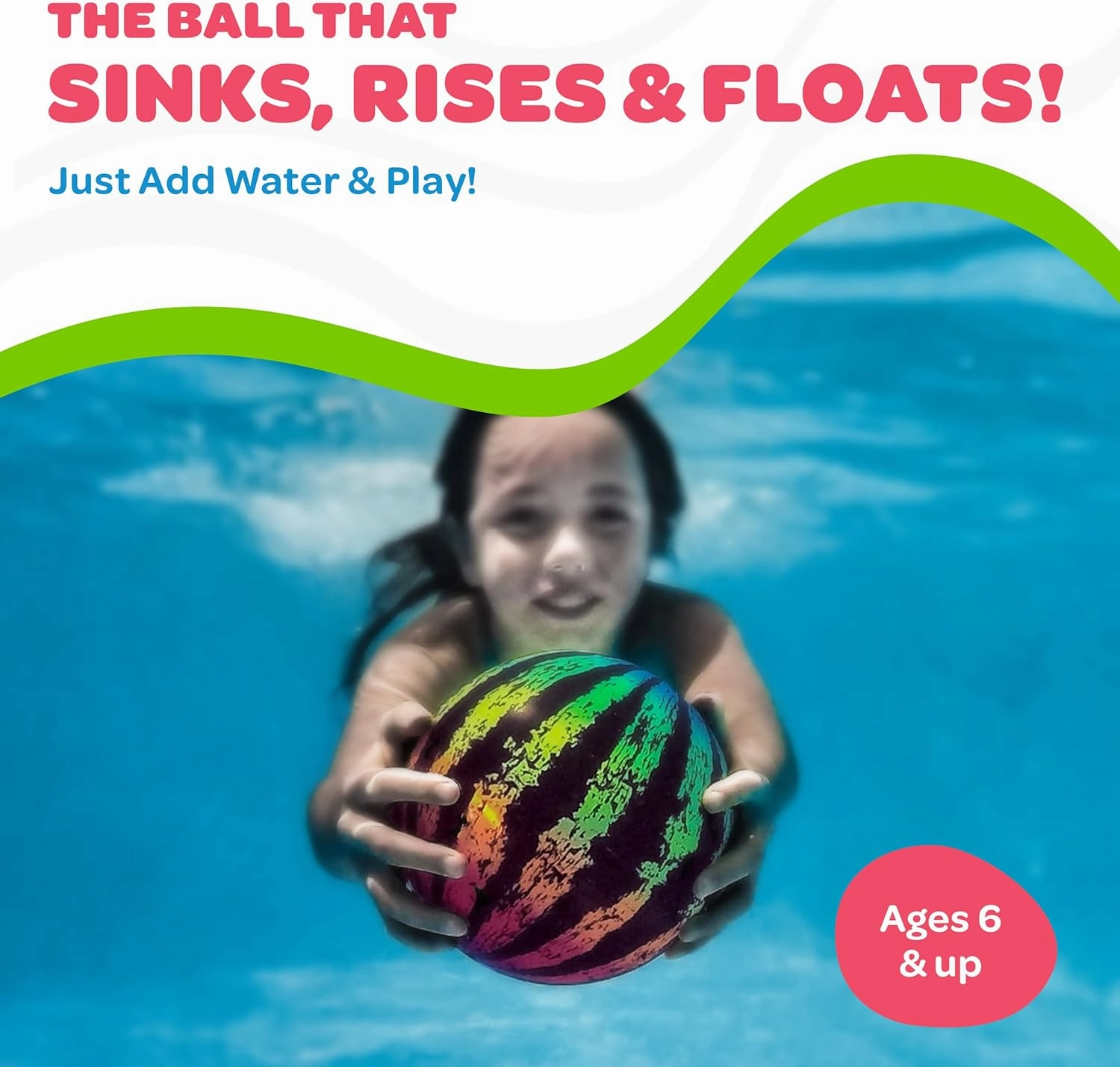 Watermelon Ball JR - Pool Toy for Underwater Games - Durable Ball for Pool Football, Basketball & Rugby - Perfect for Water Parties - Fun for Adults & Kids Alike - Fillable Pool Ball - Ages 6 