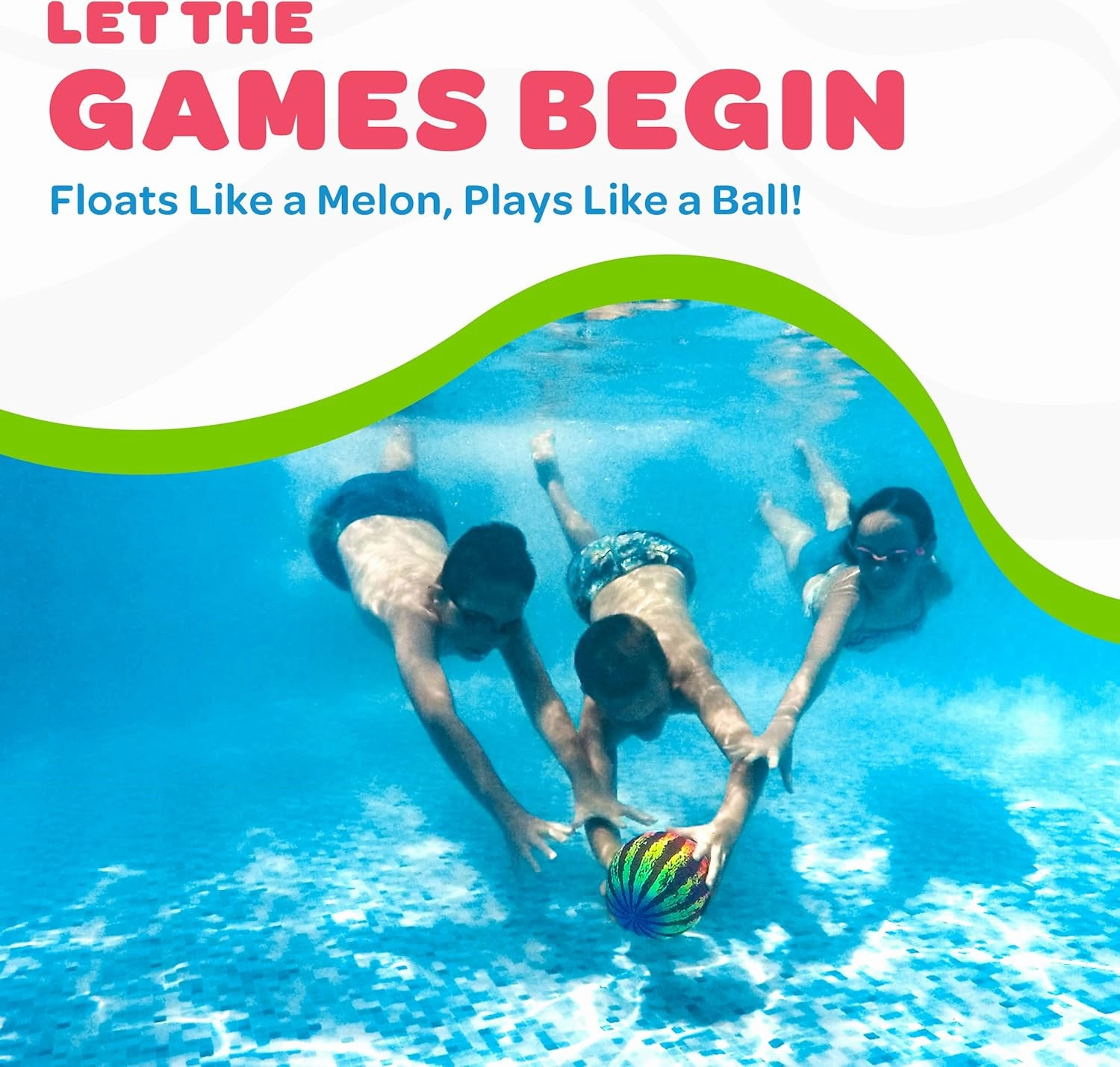 Watermelon Ball JR - Pool Toy for Underwater Games - Durable Ball for Pool Football, Basketball & Rugby - Perfect for Water Parties - Fun for Adults & Kids Alike - Fillable Pool Ball - Ages 6 