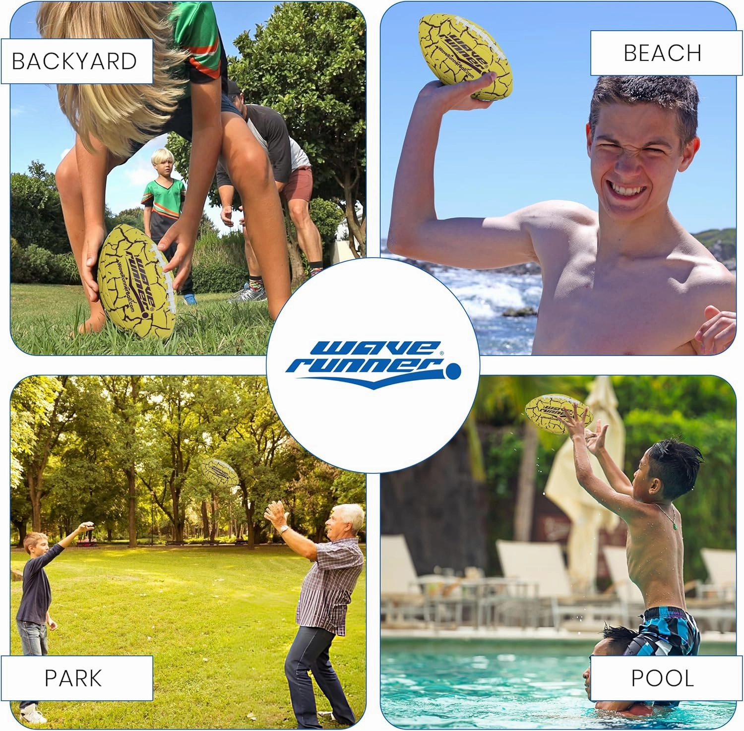Wave Runner Grip It Waterproof Junior Size Football, 9.25 Size, Durable & Double Laced, Perfect for Beach Accessories, Kids Games, Pool Toys, Outdoor Games, All-Weather Indoor & Outdoor Play